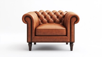 Elegant Brown Leather Chesterfield Armchair