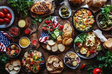 Fototapeta premium an overhead view of a fourth of july picnic with assorted food
