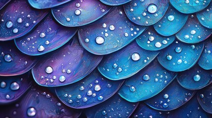 Obraz premium Mystical Scales: A Digital Painting of iridescent scales with water droplets