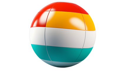 Vibrant inflatable beach ball with bold colors, a favorite for poolside and beach games, studio view, isolated on transparent background.