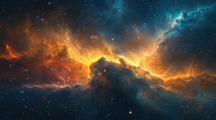 Fototapeta premium Vibrant nebula swirling with colors, glowing stars scattered throughout, deep space background.