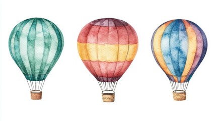 Naklejka premium Watercolor colorful hot air balloons