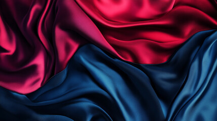 Obraz premium Luxurious crimson and navy silk fabrics gracefully flowing in undulating folds