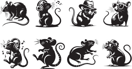 6 Deferent Rat, wearing a sunglasses, vector art illustration