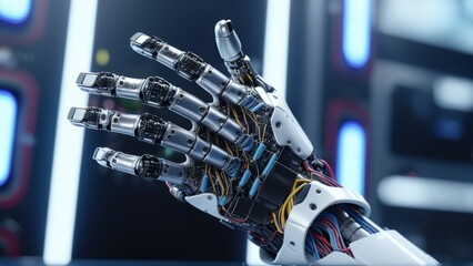 powerful robot arm with wires