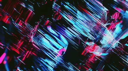 Fototapeta premium ynamic abstract visuals with vibrant RGB distortions and glitch patterns, showcasing sharp pixelated fragments and jagged lines in a futuristic, tech-inspired design. Background