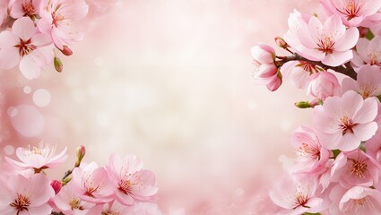 Fototapeta premium Pink Cherry Blossoms on Branches with Soft Bokeh Background