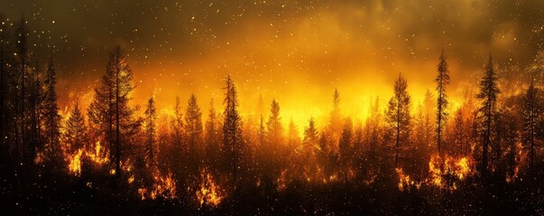 Forest fire and northern lights