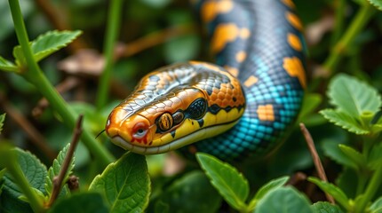 Close-Up Nature Photography of a Snake in Vibrant Colors and Natural Habitat