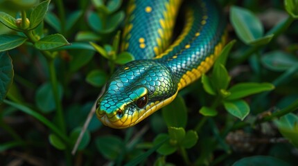 Obraz premium Close-Up Nature Photography of a Snake in Vibrant Colors and Natural Habitat