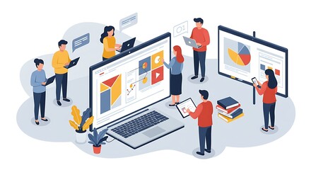 A corporate team and manager working together in a meeting. Their focused energy signifies a collaborative effort, ideas are exchanged and strategies are formulated to propel the business forward.