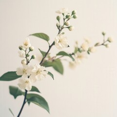 Fototapeta premium a flowering branch with green leaves on a white background