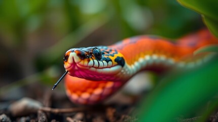 Close-Up Nature Photography of a Snake in Vibrant Colors and Natural Habitat