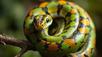 Obraz premium Close-Up Nature Photography of a Snake in Vibrant Colors and Natural Habitat