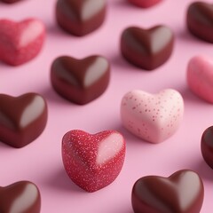 Obraz premium Valentine's Day Romantic Chocolate Heart Candies Valentines Day Sweets Pink Background