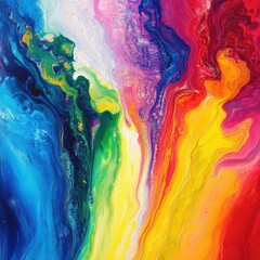 abstract flowing paint art with rainbow colors