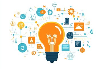 illustration of a light bulb with connected icons representing ideas and innovation