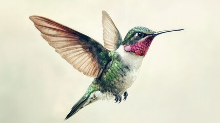 Naklejka premium Hummingbird watercolor painting.