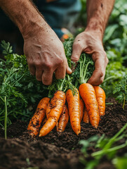 Harvesting fresh carrots from the garden soil