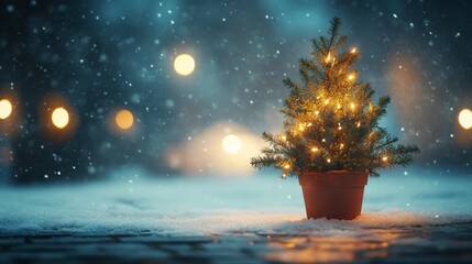 A mini Christmas tree in a pot