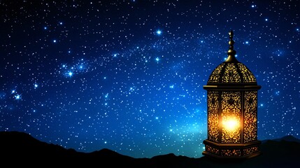 Glowing Ramadan Lantern with Starry Night