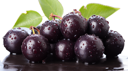 A bunch of fresh acai berries showcasing their vibrant purple color and nutritional benefits, studio view, isolated on transparent background.