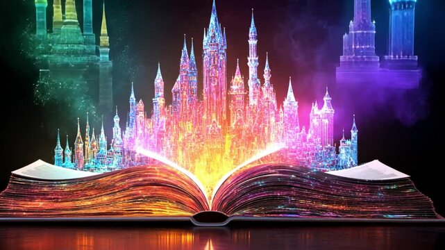 Fantasy and magical book animation. World book day. 