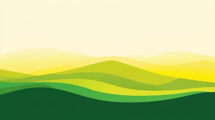 Obraz premium Minimalist Rolling Hills Landscape Illustration: Abstract Gradient of Green and Yellow Tones with Smooth Curves and Serene Countryside Aesthetic