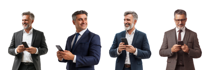 Professional Businessmen Using Smartphones - Transparent Background