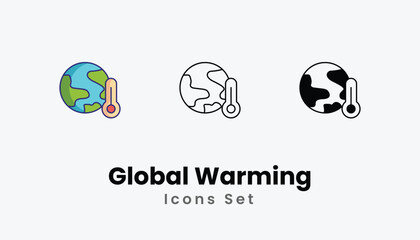 Global Warming Icons thin line and glyph vector icon stock illustration