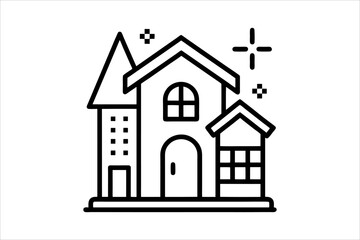 Web home icon set for websites and apps. Simple house symbol. Flat real estate sign. Main page pictogram in filled, thin line, outline and stroke style. Isolated illustration.