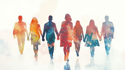 Colorful unity captured through silhouettes of people holding hands