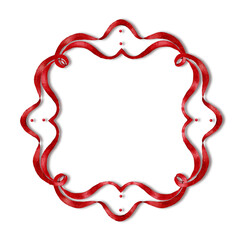 Red Watercolor Ribbon Frame with Oriental Accents with Shadow.