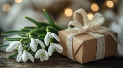 Celebrate the arrival of spring with these delicate snowdrops. A symbol of new beginnings, they grace a table alongside a thoughtful gift, creating a cozy and inviting atmosphere