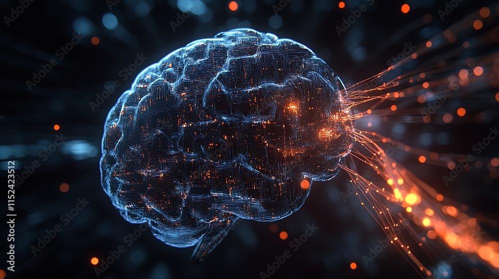 Wall mural digital brain representation built from glowing futuristic circuitry components image