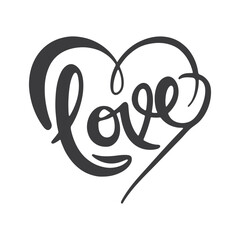 Valentines day handvritten logo text LOVE and heart
