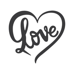 Valentines day handvritten logo text LOVE and heart