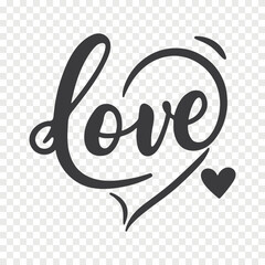Valentines day handvritten logo text LOVE and heart