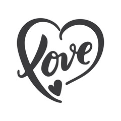 Valentines day handvritten logo text LOVE and heart