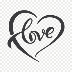 Valentines day handvritten logo text LOVE and heart