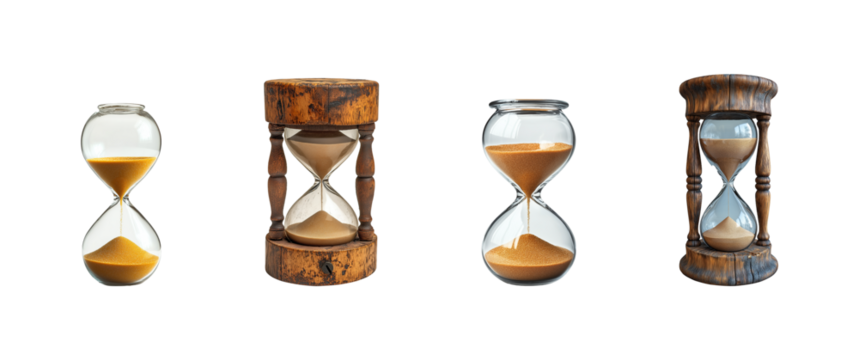 Hourglass Set with Flowing Sand Countdown - Isolated on Transparent Background - Powered by Adobe