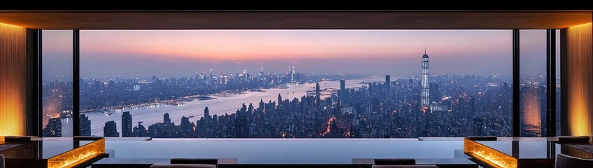 Stunning Luxury Manhattan Penthouse Office with Sleek Glass Desks, Contemporary Art, and a Breathtaking Skyline View