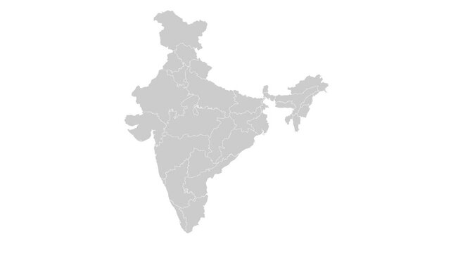 India map animation. Animation of connecting all region country into a whole India map with borders in the background with an alpha channel. Motion design.