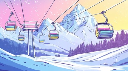 Winter mountain landscape with lift