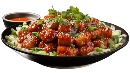 Fototapeta premium Gobi manchurian presented on a plate, combining the flavors of India and China in one dish, studio view, isolated on transparent background.
