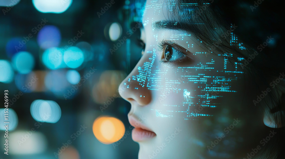 Poster ai chat bot technology concept. robot, chat bot head hanging over digital map of world. development 
