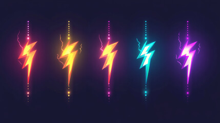 Lightnings game fill progress score or level animation frame from empty to full. Blue flash bolts Ui or gui status icons of health, energy and resource for pc or mobile app Cartoon vector illustration