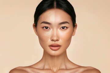 Skin tone comparison showcasing makeup application with flawless results in beauty demonstration