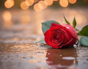 red rose and water drop on bokeh background in the rain Valentine's Day wedding anniversary celebration, concept