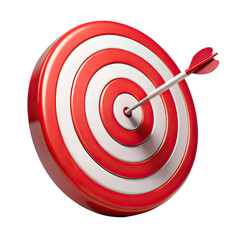 Bright red target with white concentric rings showcasing a dart hitting the center symbolizing success and focus in personal and professional goals